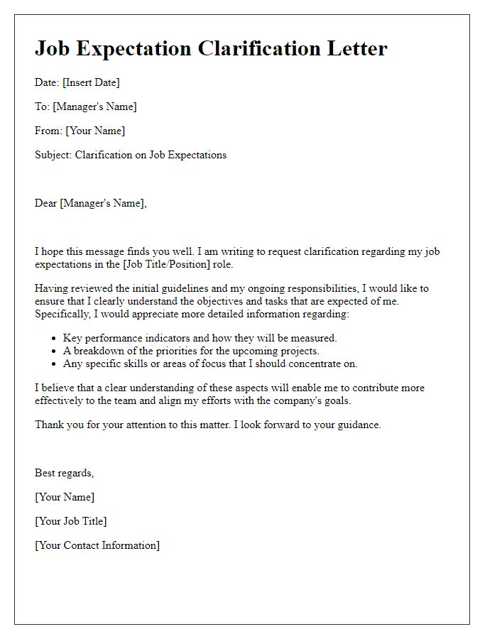 Letter template of job expectation clarification