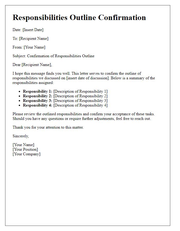 Letter template of responsibilities outline confirmation