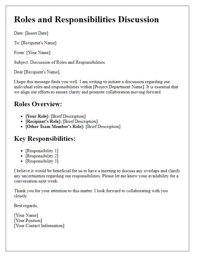 Letter template of roles and responsibilities discussion