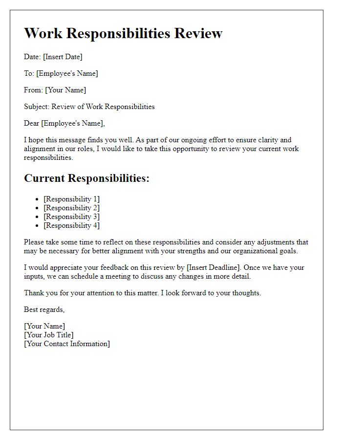 Letter template of work responsibilities review