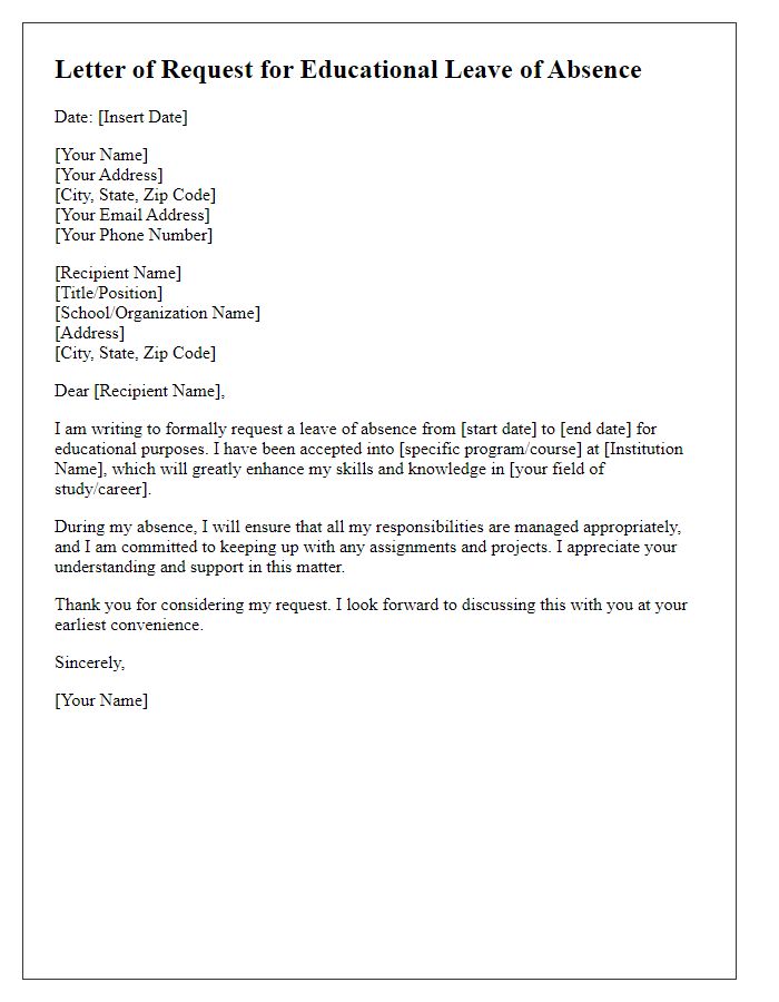 Letter template of educational leave of absence request