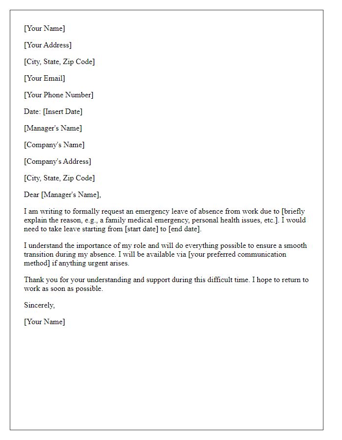 Letter template of emergency leave of absence request