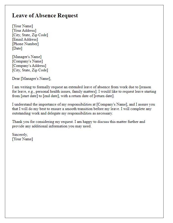 Letter template of extended leave of absence request