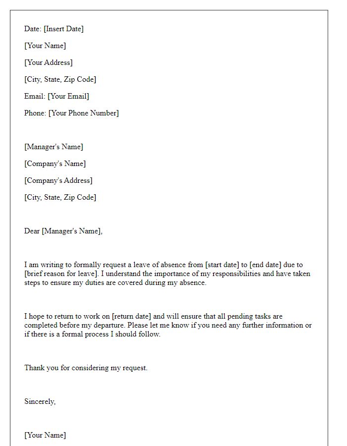 Letter template of formal leave of absence request