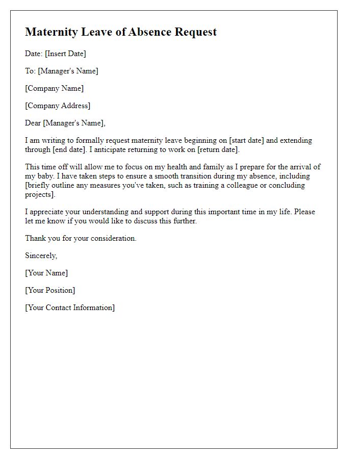 Letter template of maternity leave of absence request