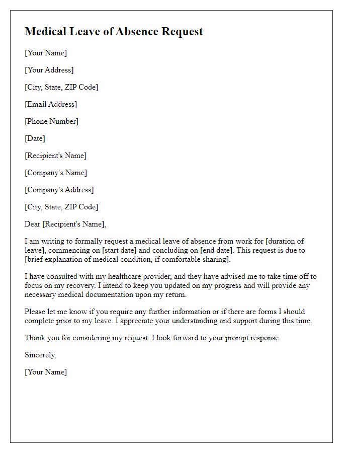 Letter template of medical leave of absence request