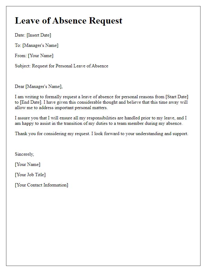 Letter template of personal leave of absence request