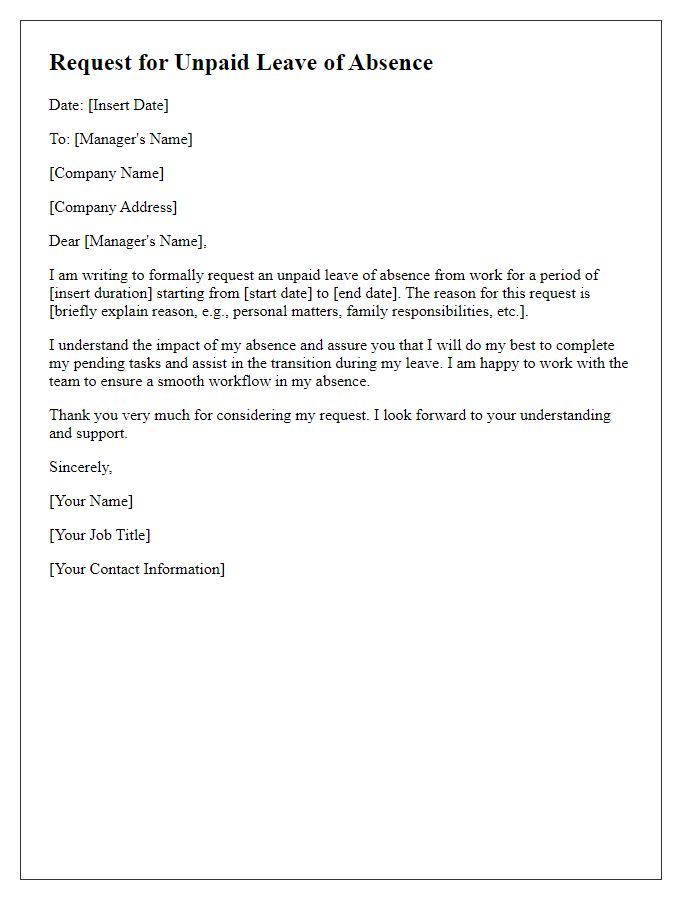 Letter template of unpaid leave of absence request