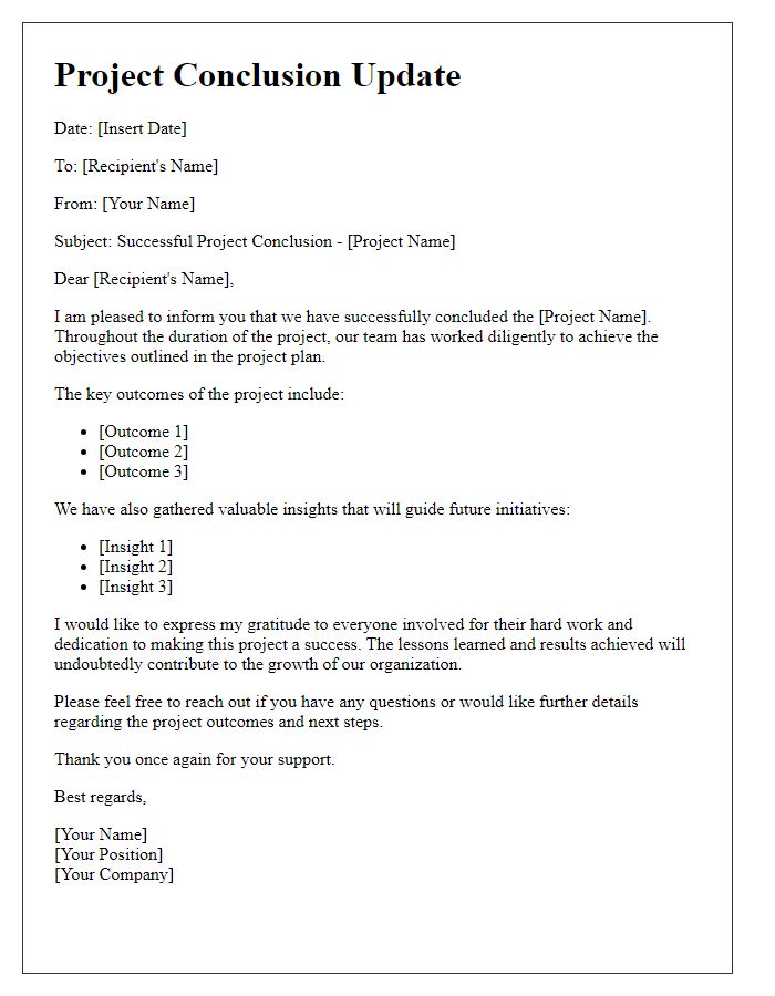 Letter template of successful project conclusion update