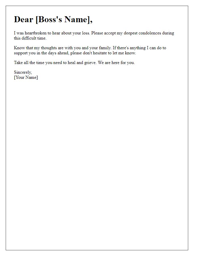 Letter template of compassionate note to a grieving boss