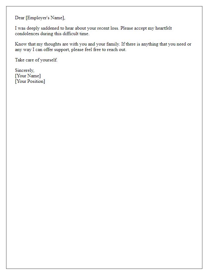 Letter template of professional sympathy note to employer