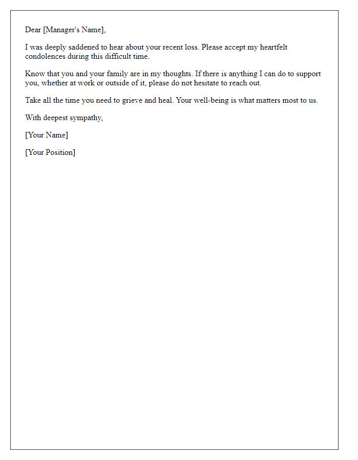 Letter template of supportive message of sympathy for manager