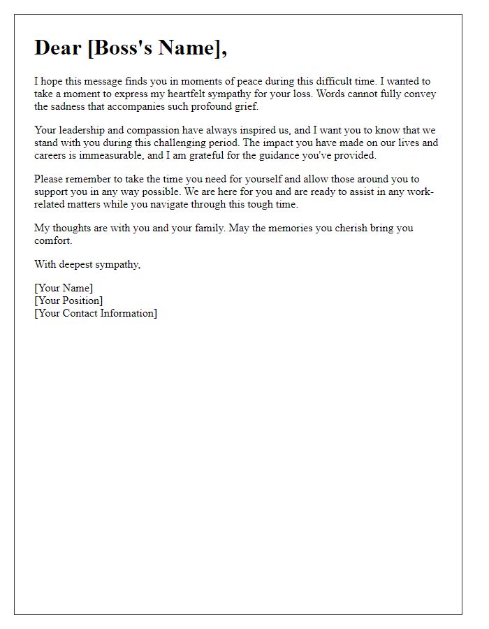 Letter template of tribute to a boss experiencing grief