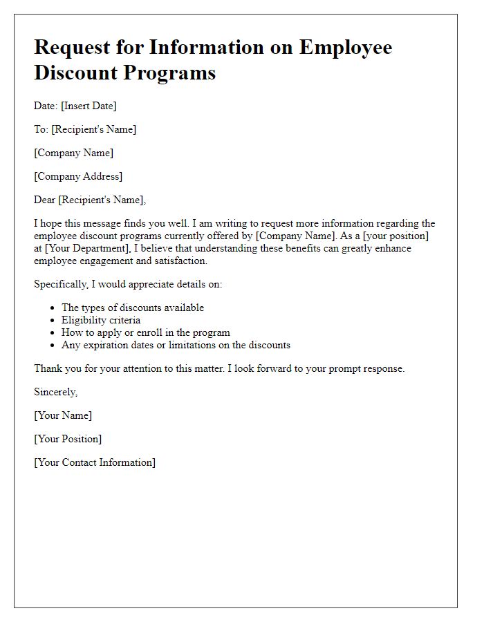 Letter template of request for specifics on employee discount programs