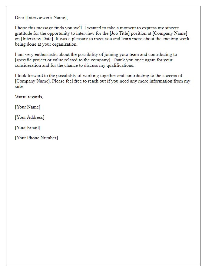 Letter template of acknowledgement for the interview chance.