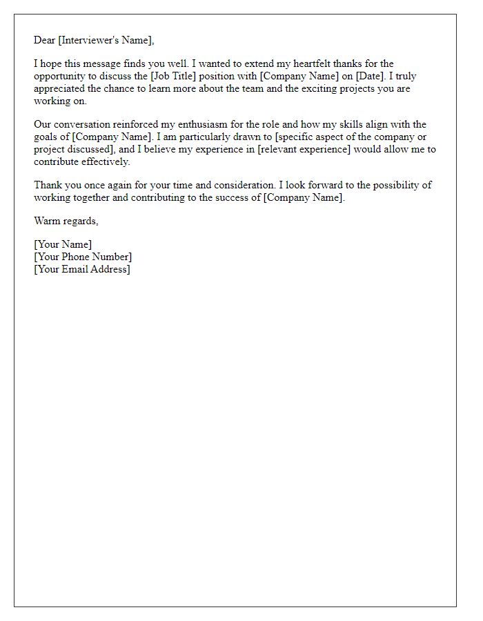 Letter template of thanks for the opportunity to discuss the position.