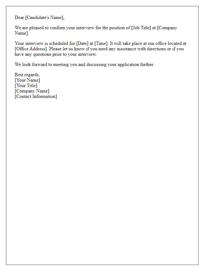 Letter template of confirmation note for interview date.