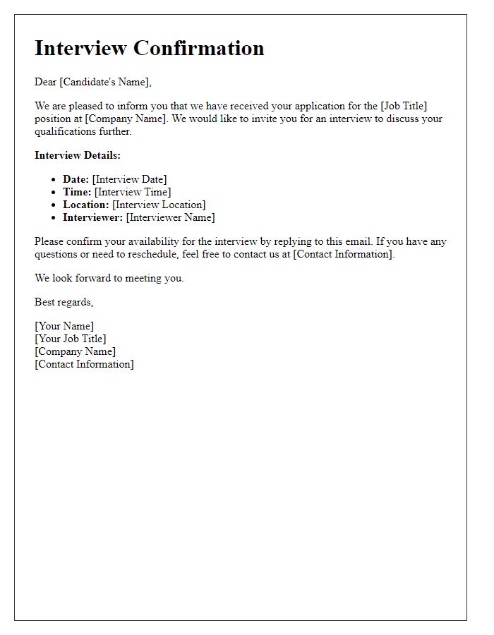 Letter template of confirmation regarding interview participation.