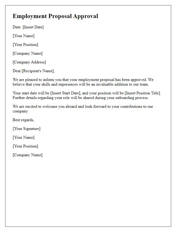 Letter template of approving the employment proposal.