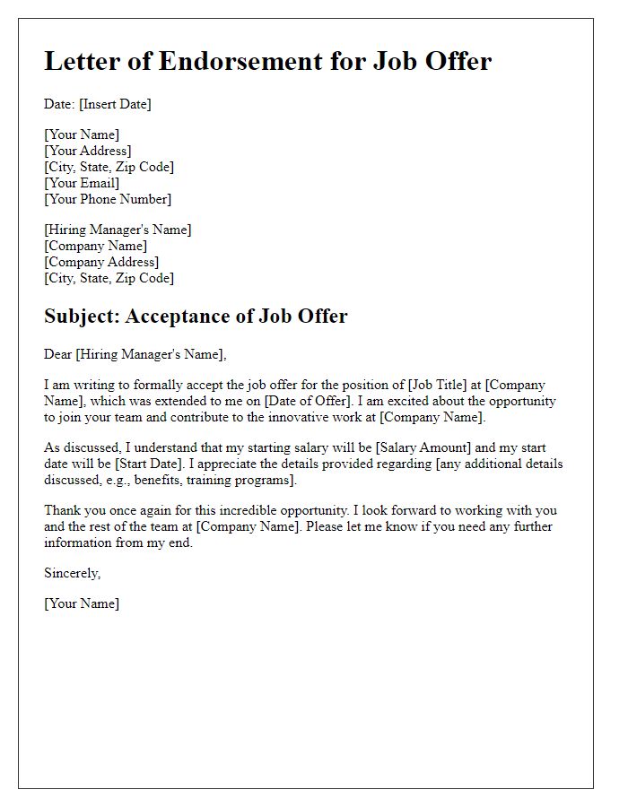 Letter template of endorsement for the received job offer.