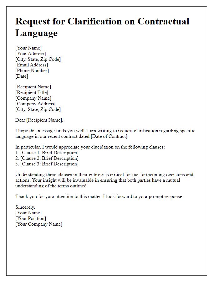 Letter template of seeking elucidation on contractual language.