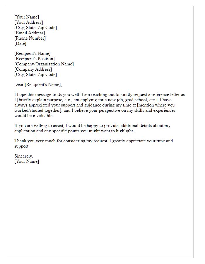 Letter template of brief request for a reference letter