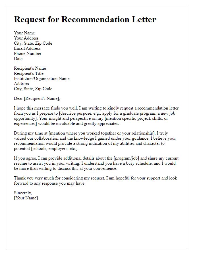 Letter template of personal appeal for a recommendation letter