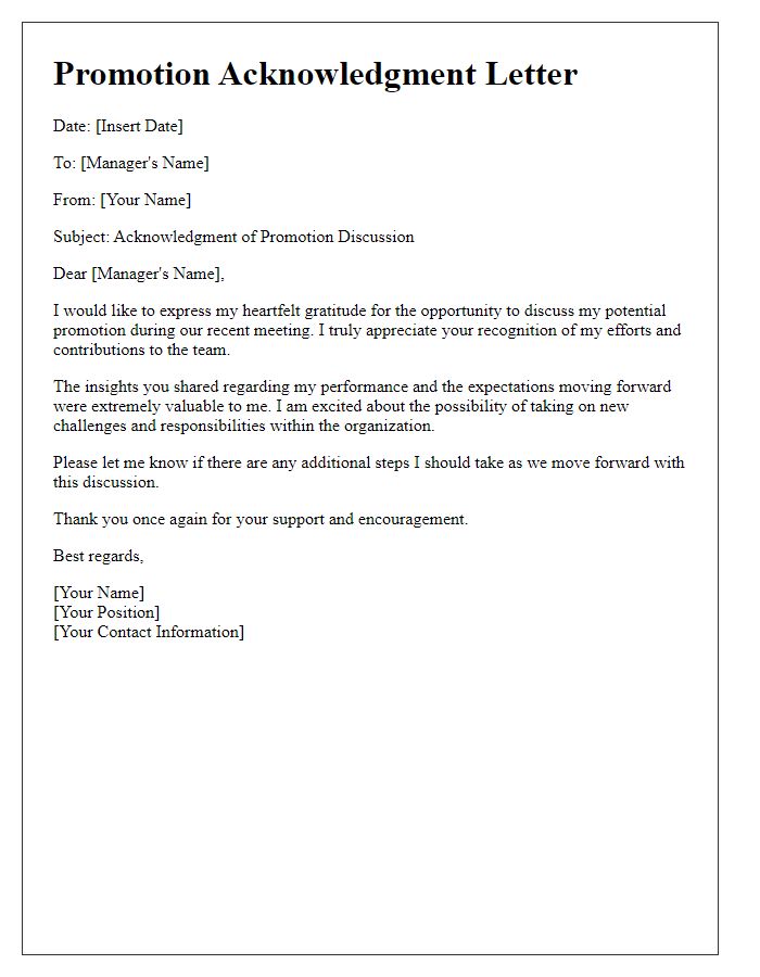 Letter template of acknowledgment for the promotion discussions