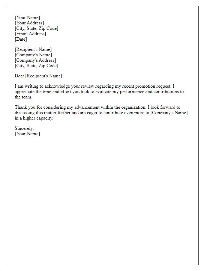 Letter template of acknowledgment for the promotion review