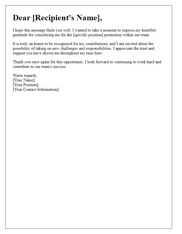 Letter template of heartfelt thanks for promotion consideration