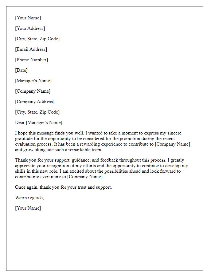 Letter template of thanks for the promotion evaluation