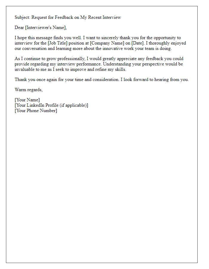 Letter template of professional feedback request post-interview