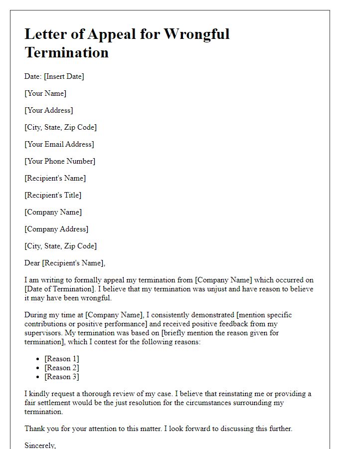 Letter template of appeal for wrongful termination