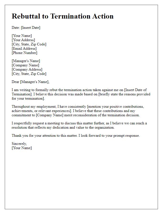 Letter template of rebuttal to termination action