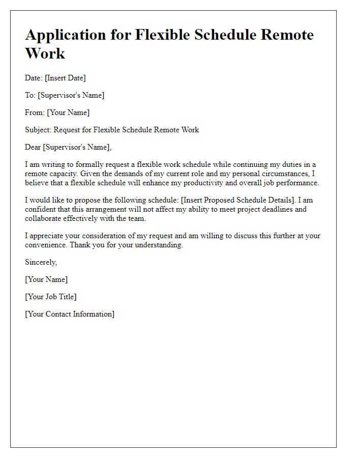 Letter template of flexible schedule remote work application.