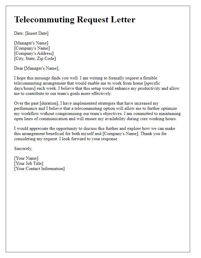 Letter template of flexible telecommuting request.