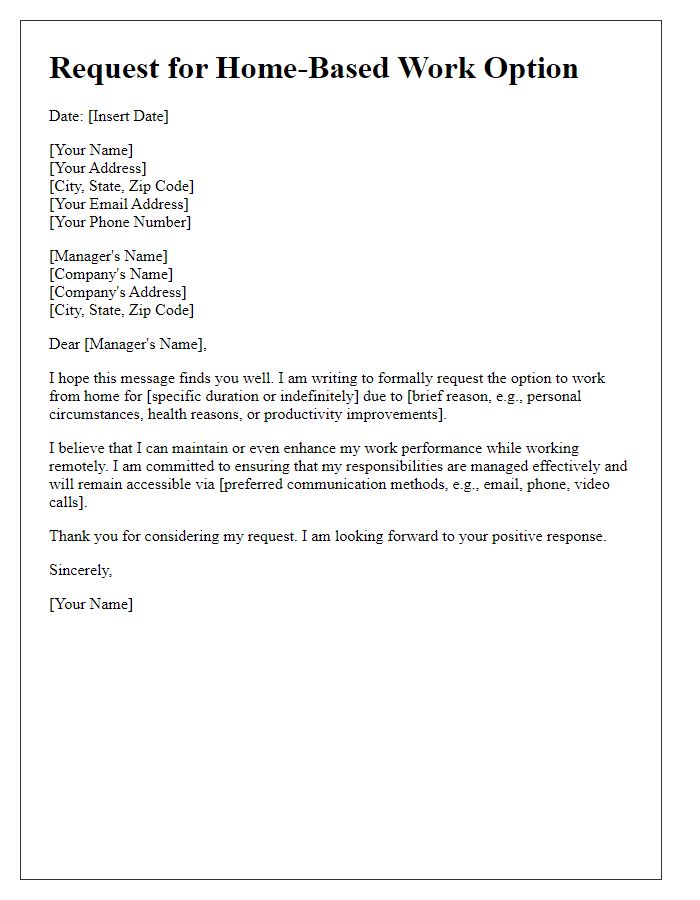 Letter template of home-based work option request.