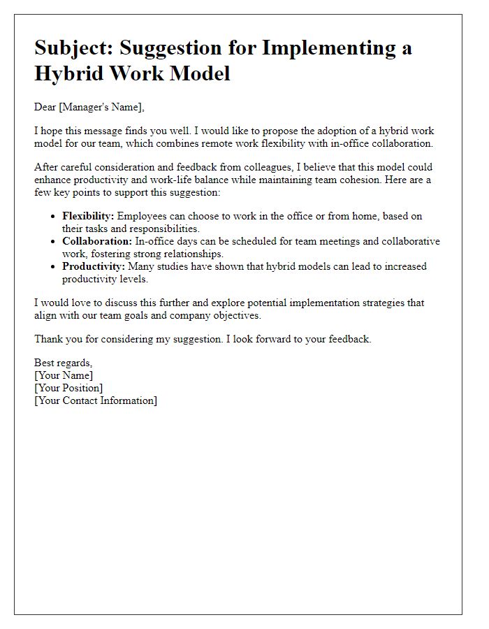 Letter template of hybrid work model suggestion.