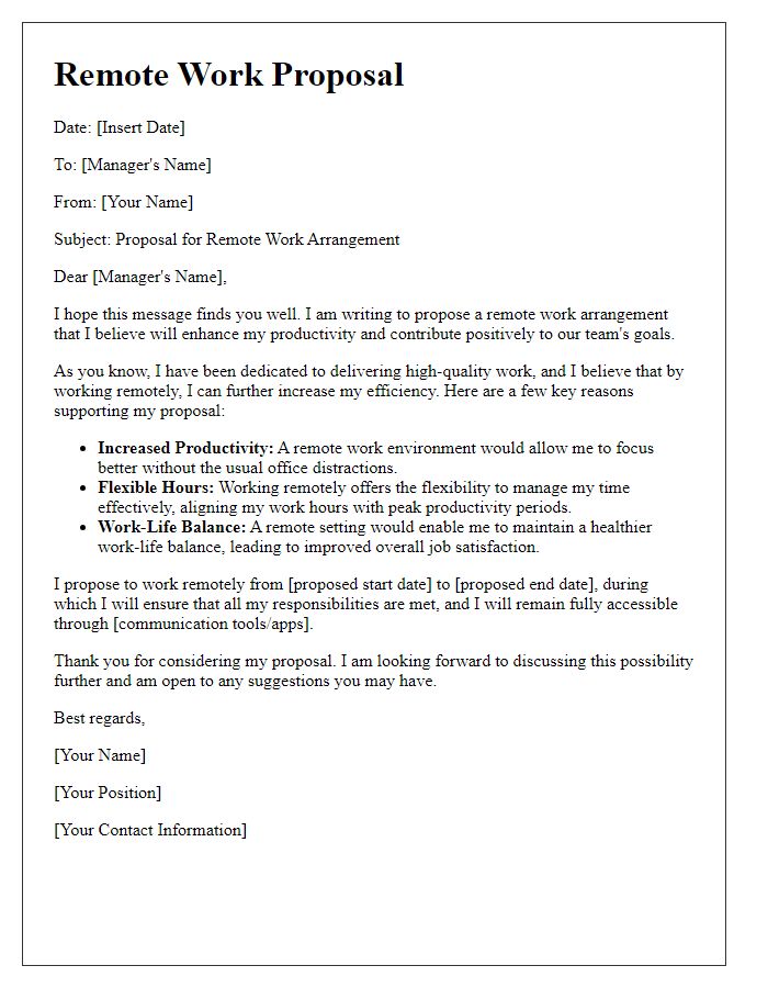 Letter template of remote work proposal.