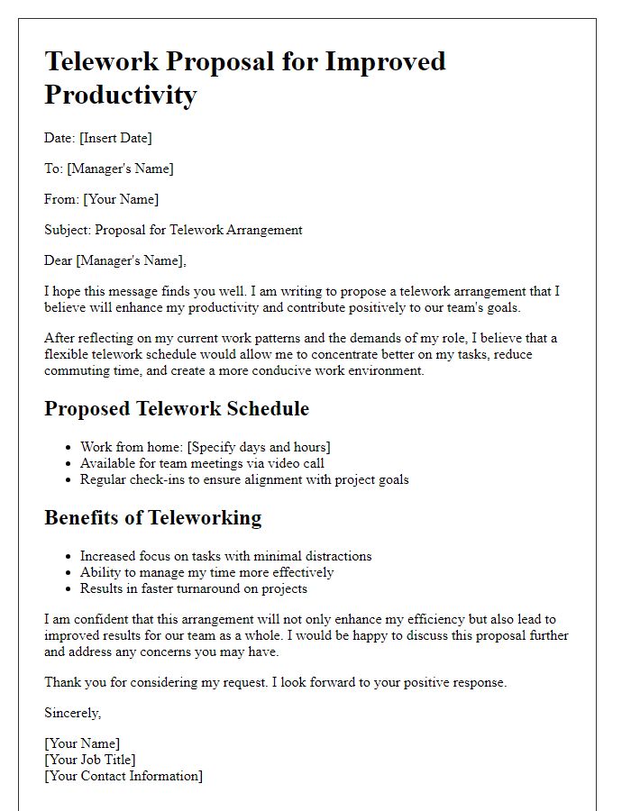 Letter template of telework proposal for improved productivity.