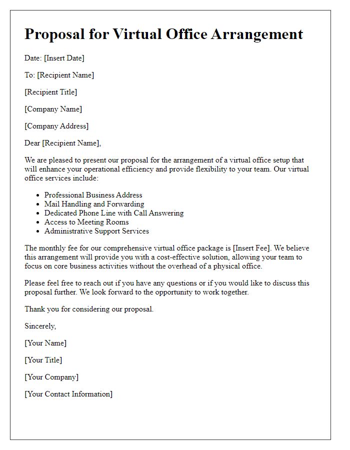 Letter template of virtual office arrangement proposal.