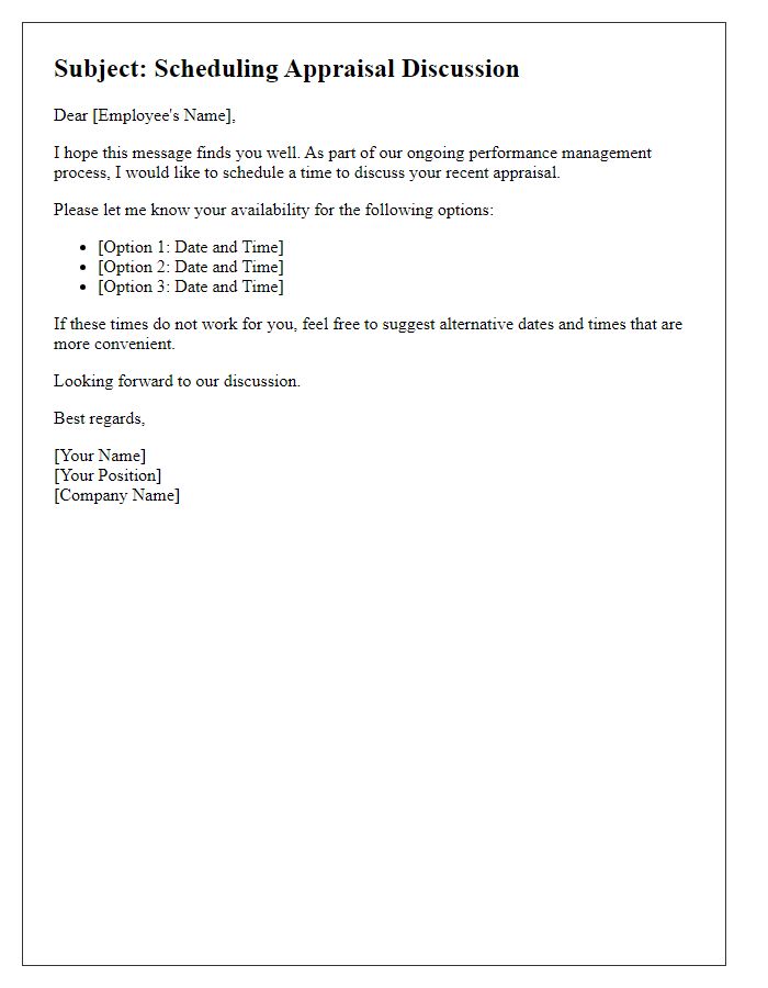 Letter template of scheduling an appraisal discussion