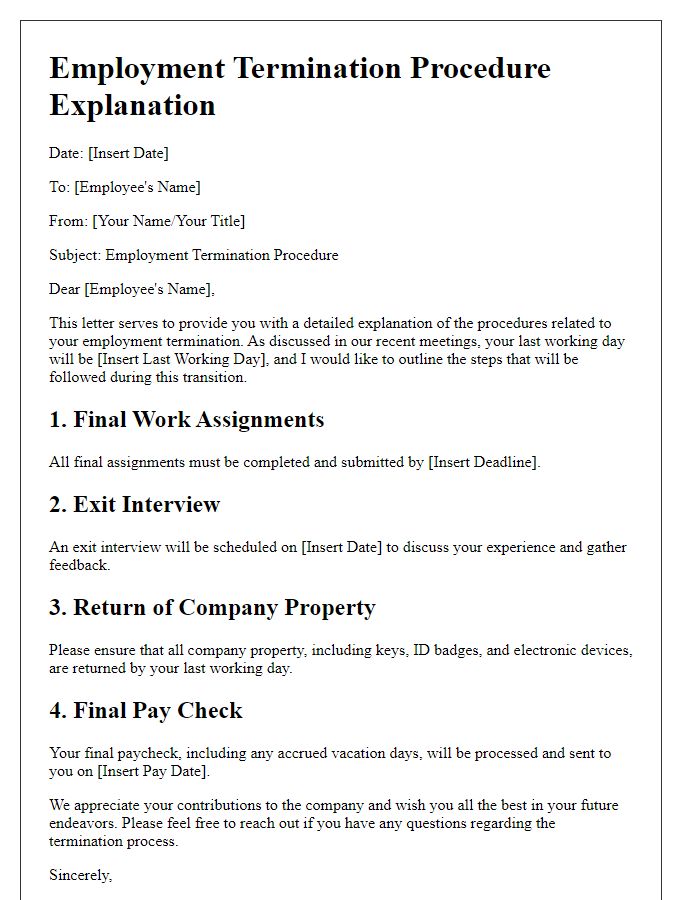 Letter template of employment termination procedure explanation