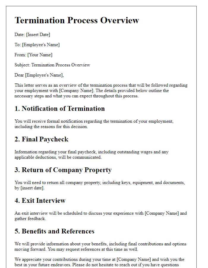 Letter template of termination process overview