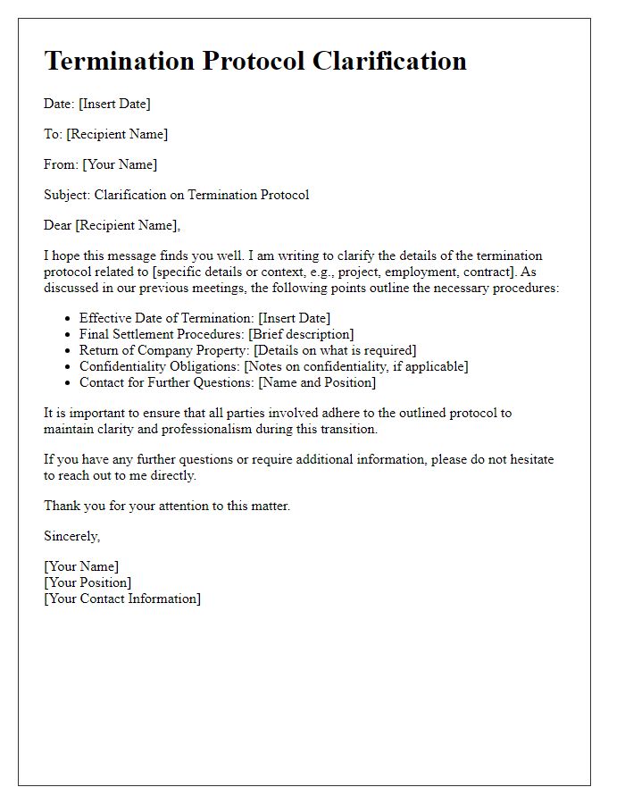 Letter template of termination protocol clarification