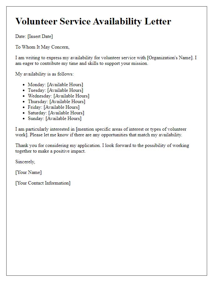 Letter template of availability for volunteer service