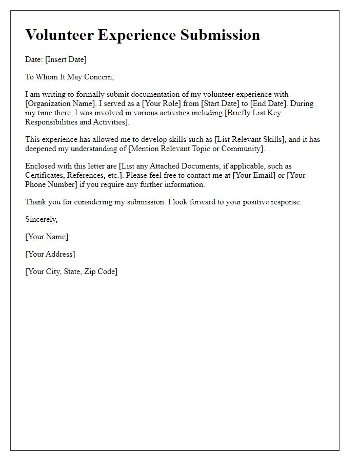 Letter template of previous volunteer experience submission