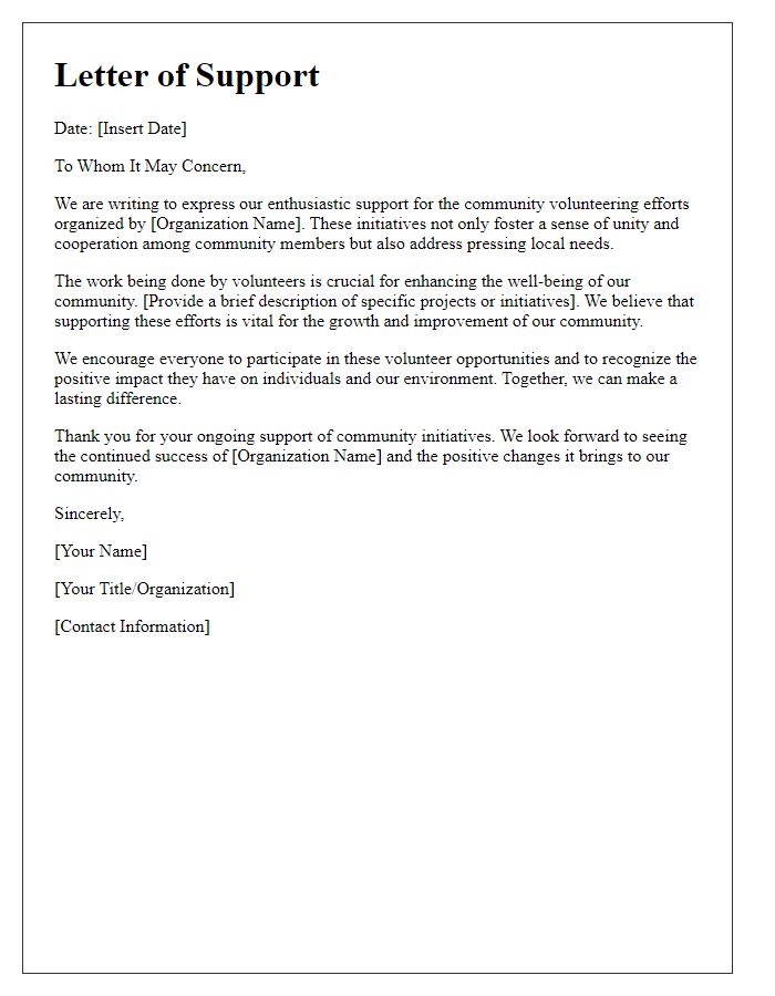 Letter template of support for community volunteering efforts