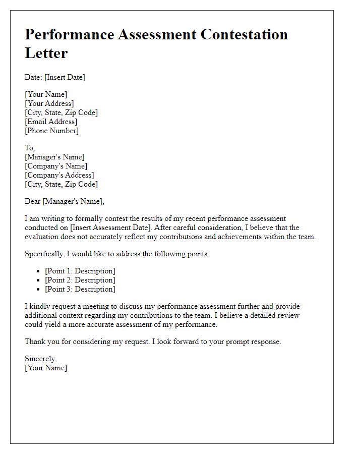 Letter template of contesting performance assessment results