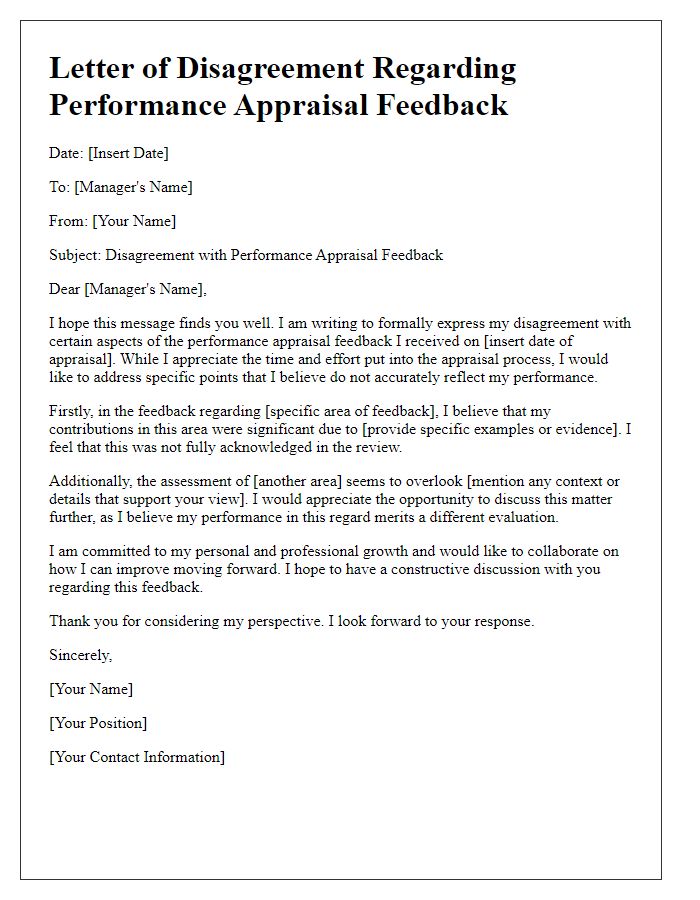 Letter template of disagreement regarding performance appraisal feedback